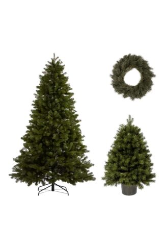 Zelená vianočná kolekcia 3D Borovica Himalájska pozostávajúca z vianočného stromčeka, malého vianočného stromčeka v kvetináči a adventného venca