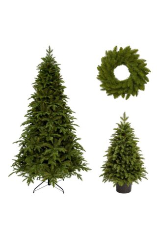 Vianočná kolekcia 3D Jedľa Kaukazská pozostávajúca zo stromčeka, venca a malého vianočného stromčeka v kvetináči